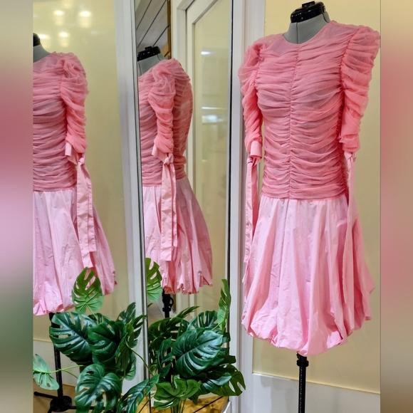 RENAISSANCE Sakura tulle & cotton Ruched Dress with Puff Skirt,Pink Adorable NWT - Picture 14 of 15